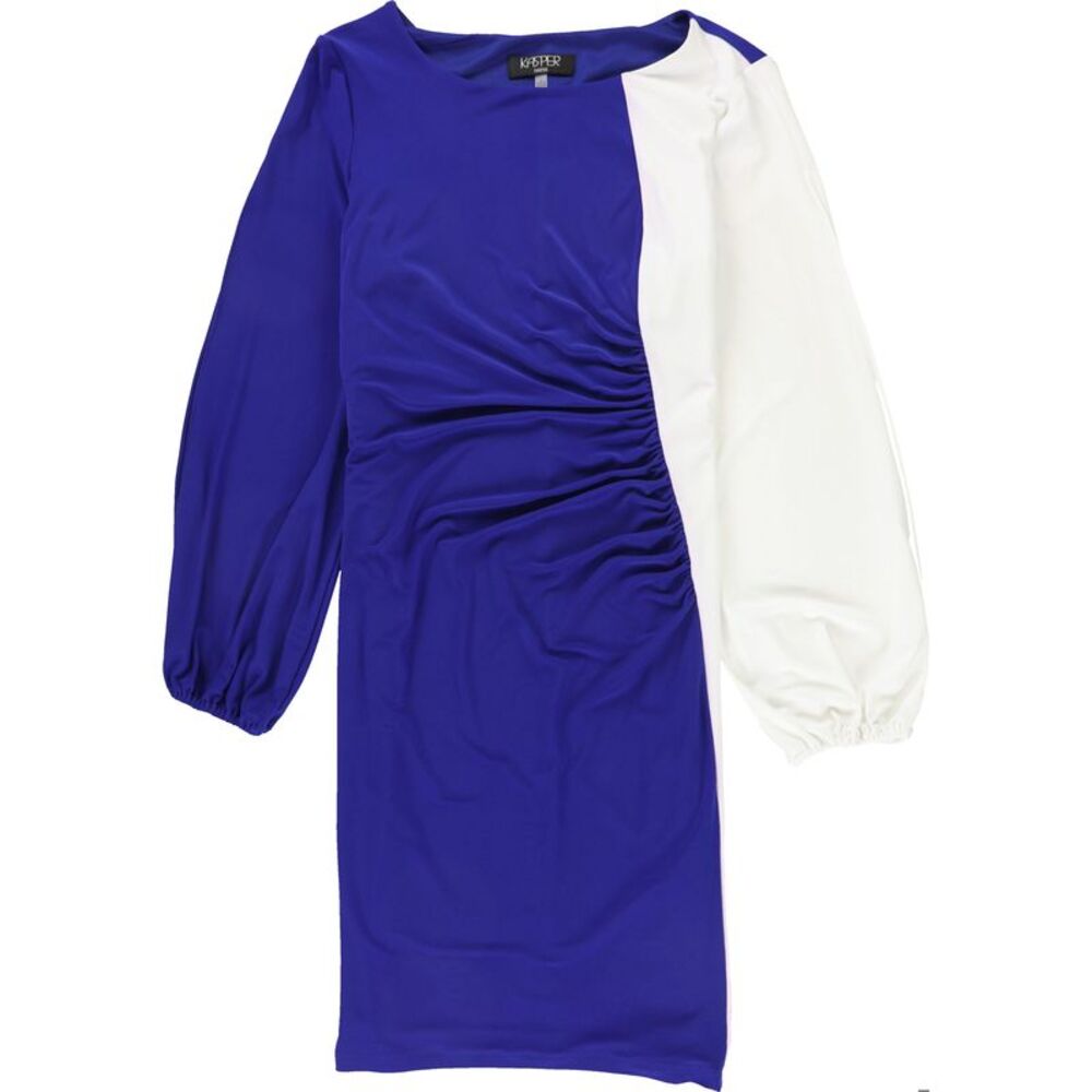 Kasper Womens Side Stripe Midi Dress, Blue, L, DM